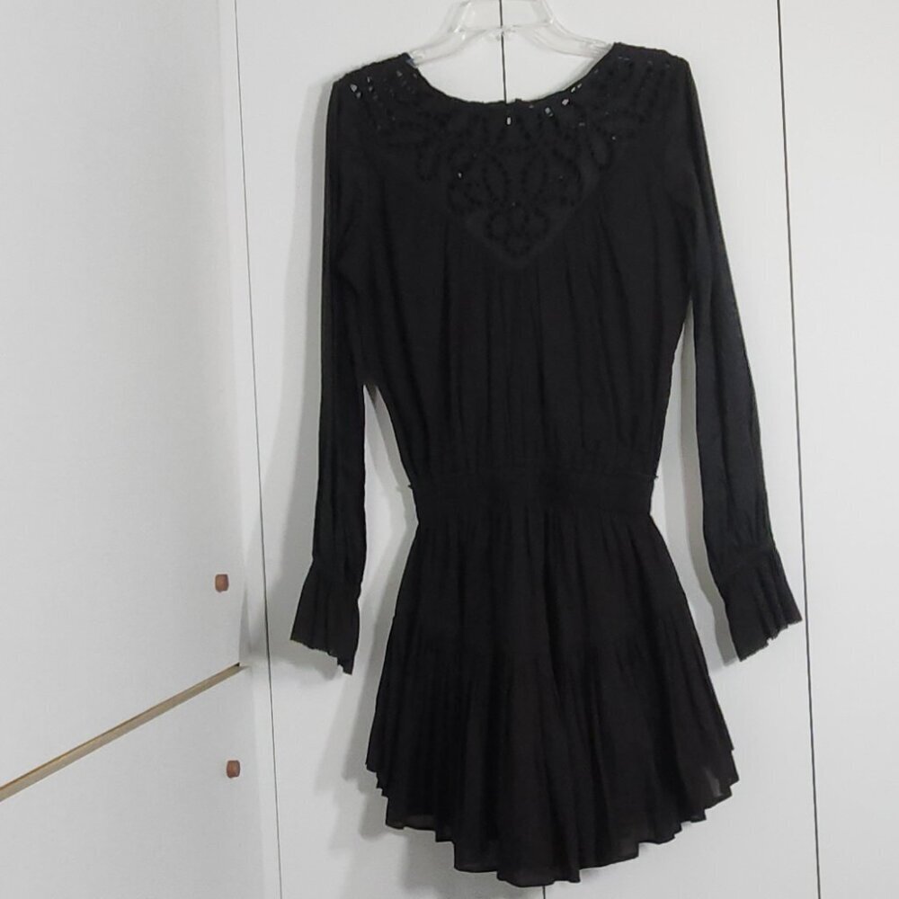 Karina Grimaldi Dress XS Black Long Sleeve Back Button Closure Broderie Anglaise